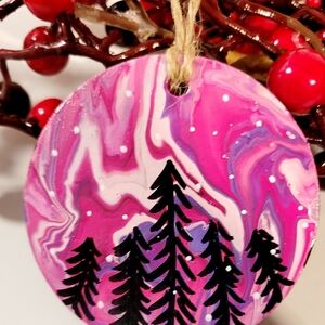Northern Lights Pink and Purple Holiday Ornament-Handpainted